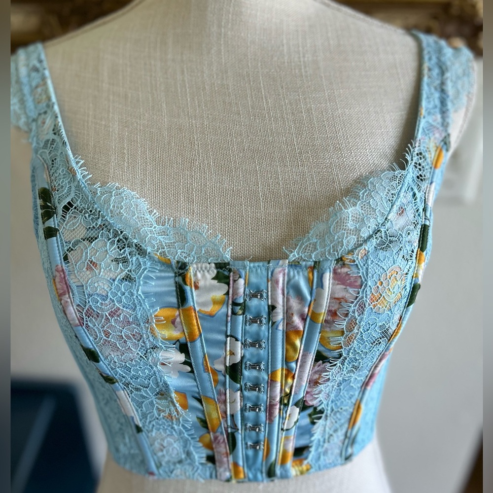 Victoria’s Secret DREAM ANGELS Lemon Print Unlined Lace-Up Corset Top